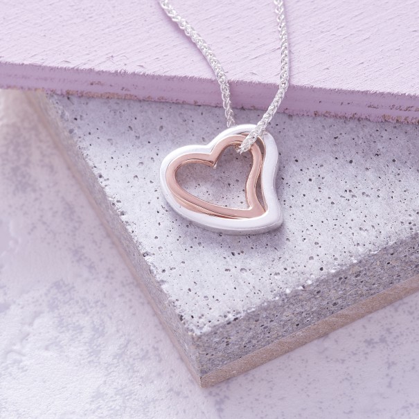 Silver Rose Gold Duo Simply Heart Necklace