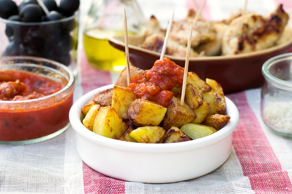 Spanish potatoes patatas bravas for tapas with tomato sauce