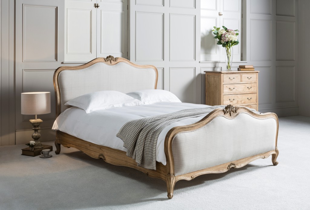 The French Bedroom Company Weathered Mahogany Upholstered Bed