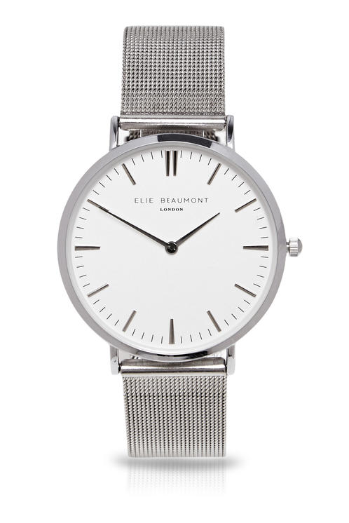 Elie Beaumont Oxford Large Mesh Silver Clear Dial