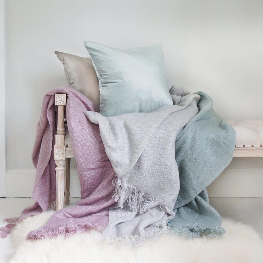 The French Bedroom Company Snuggle Buddy Throw Lilac Grey Duck Egg