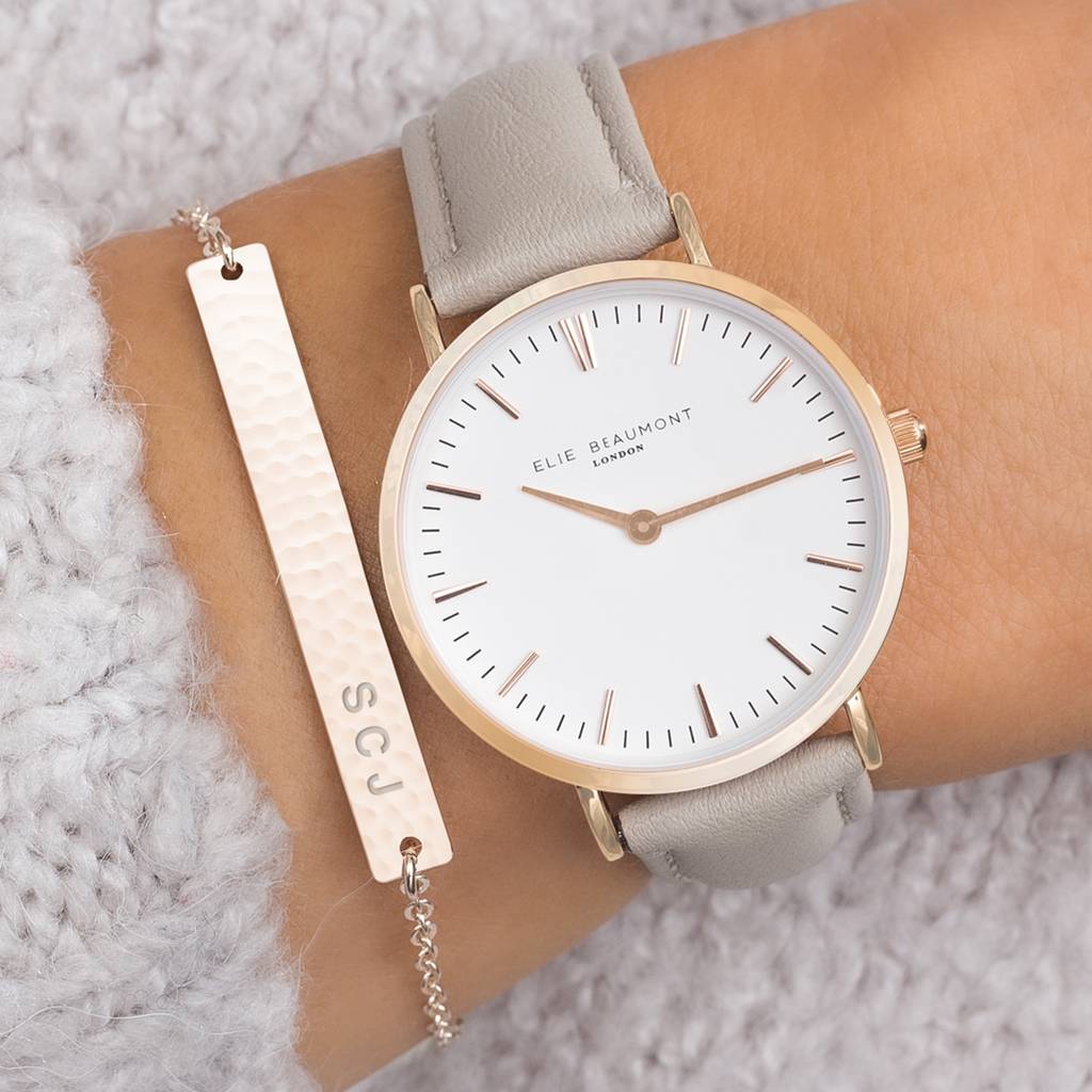 Personalised Cassia Watch and Hammered Bar Set Bloom Boutique Not On The High Street