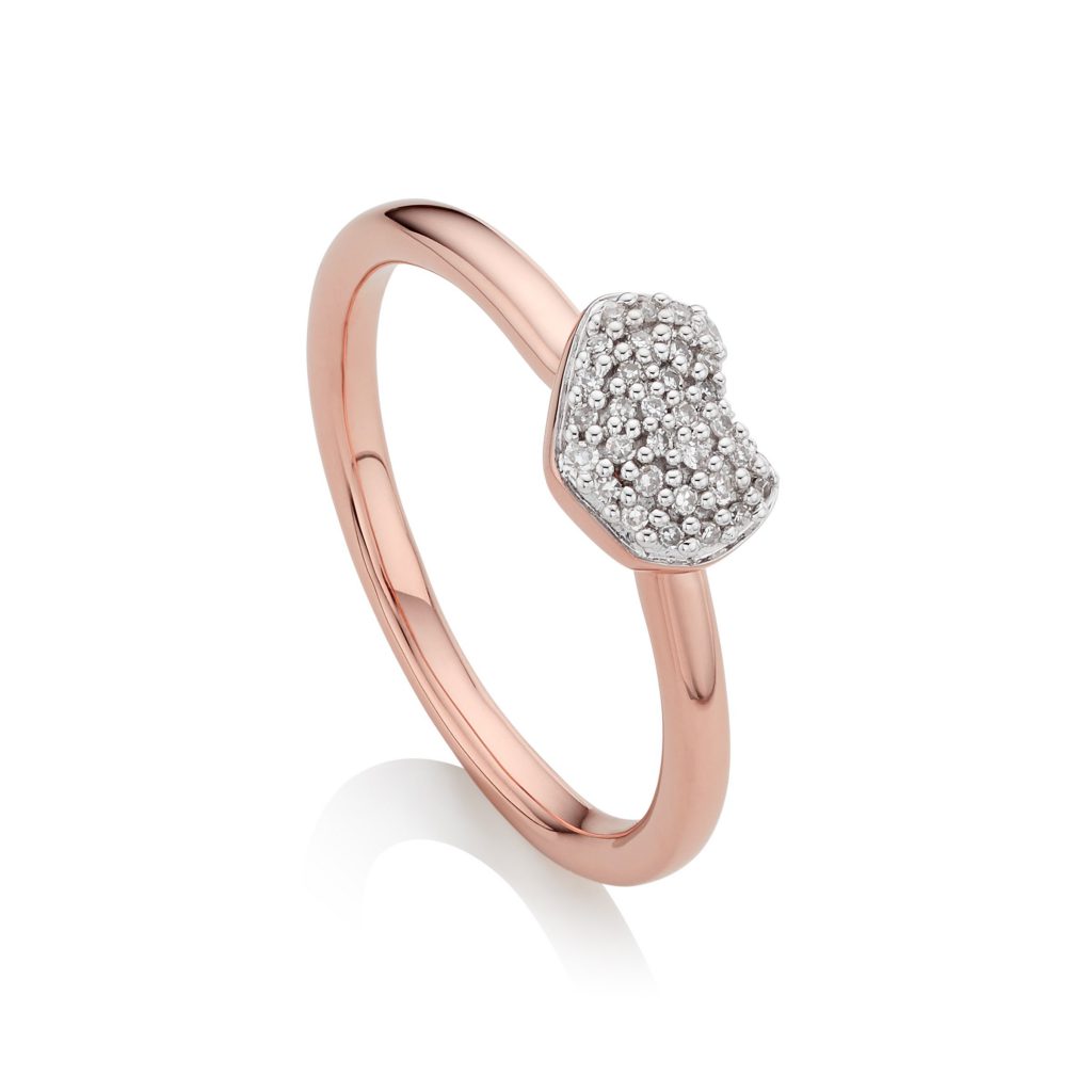 Monica Vinader Nura Mini Heart Ring 18ct Rose Gold Vermeil on Sterling Silver