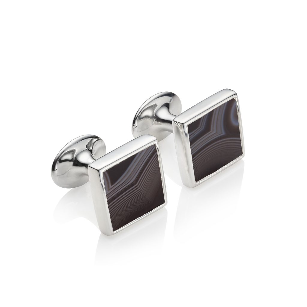 Stone Square Cufflinks in Sterling Silver with Black Line Onyx Monica Vinader