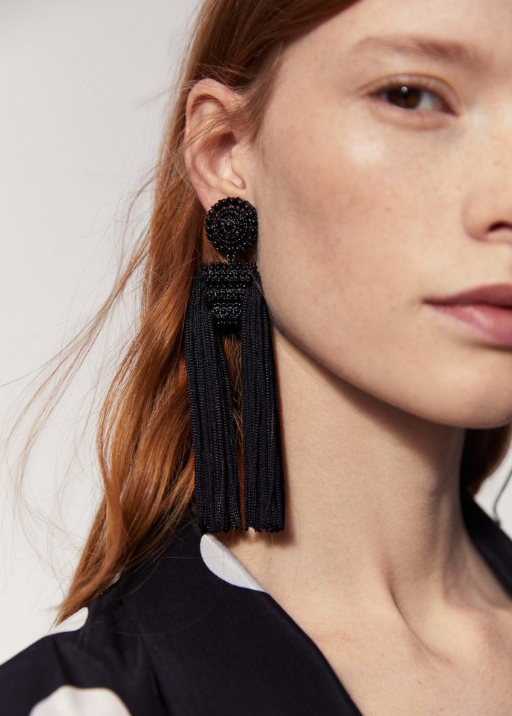 Mango Black Fringe Beads Tassel Earrings