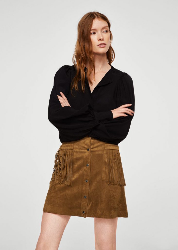 Mango Brown Pocket Fringe Skirt