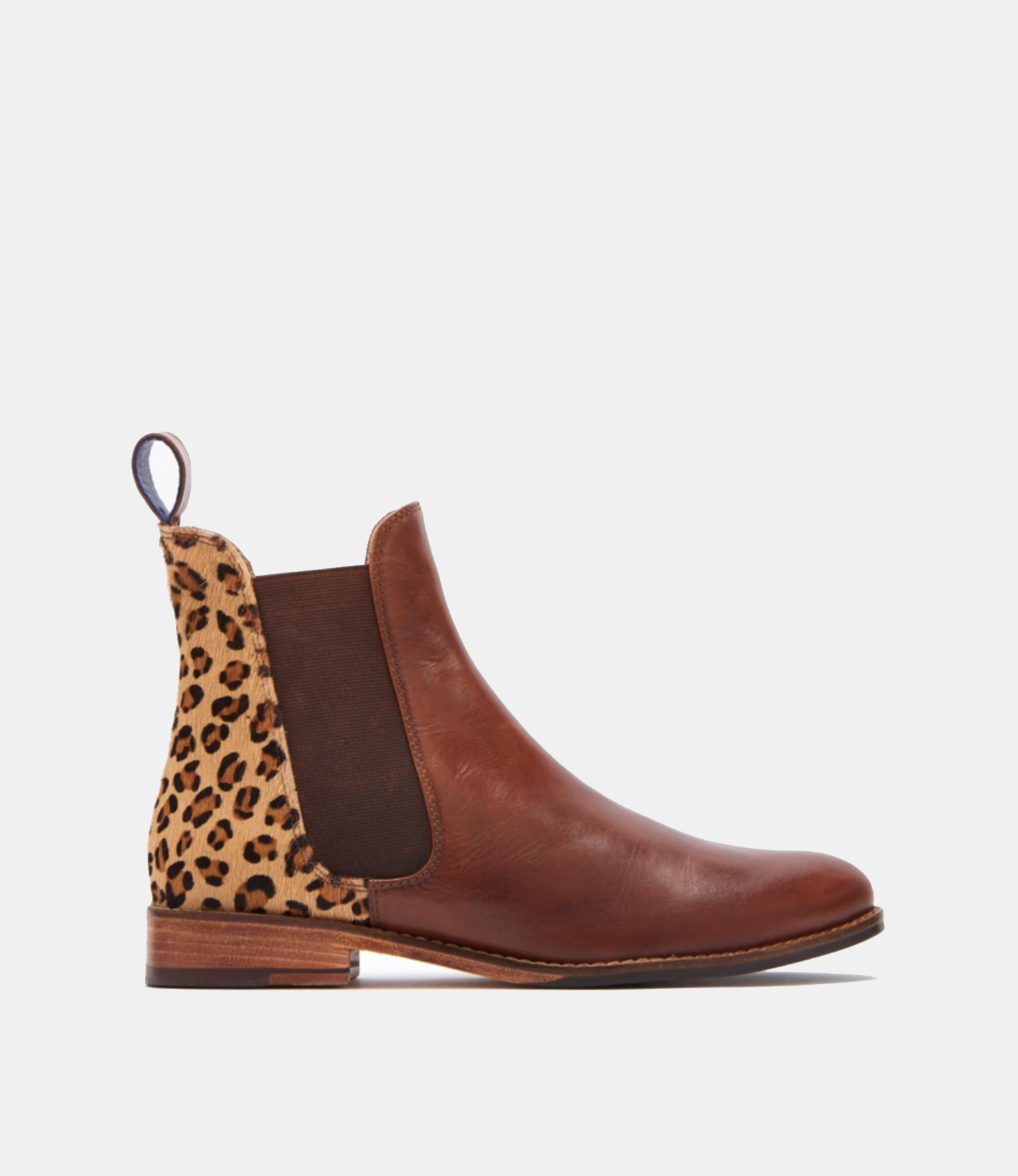 Joules Westbourne Chelsea Ankle Boots Tan Leather Leopard Print