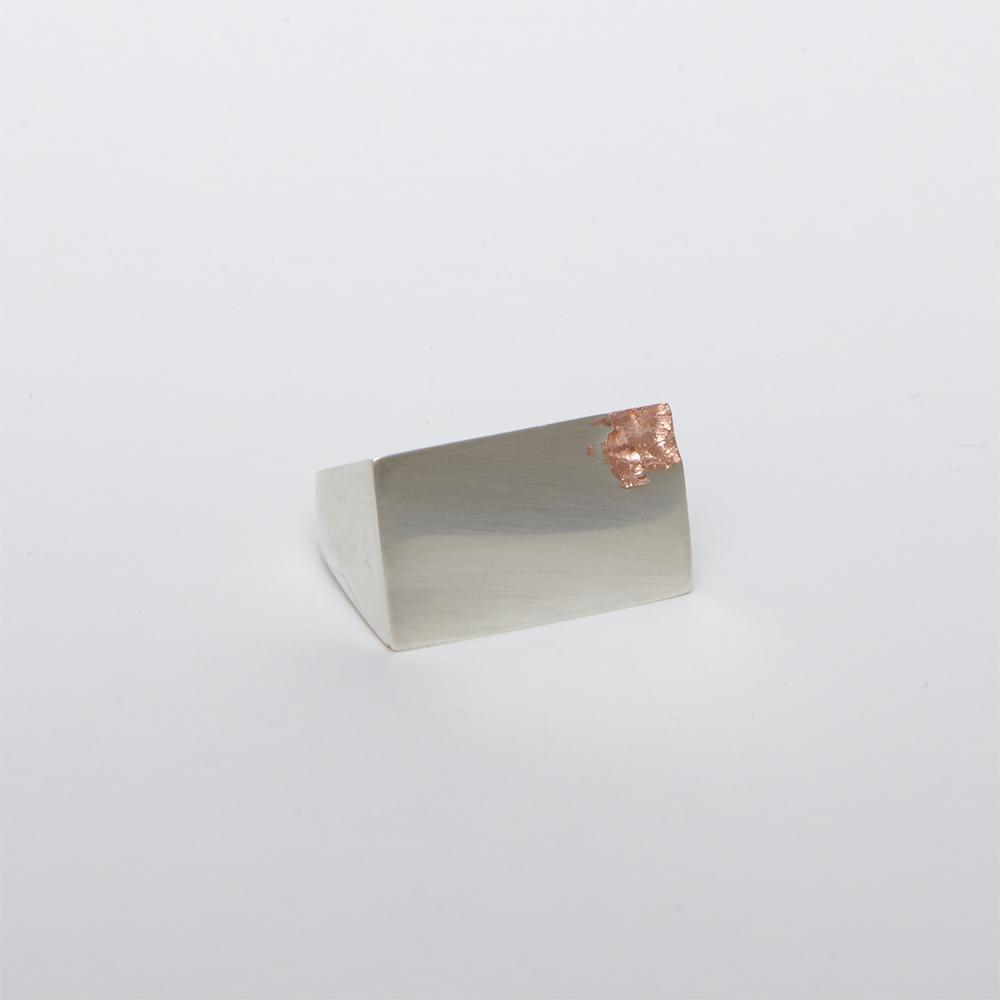  Men's Square Silver Ring with Rose Gold
