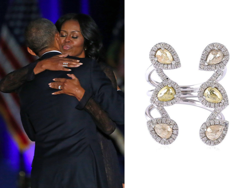 Michelle Obama wearing Pheres Diamond Ring at President Barack Obama's Farewell Address