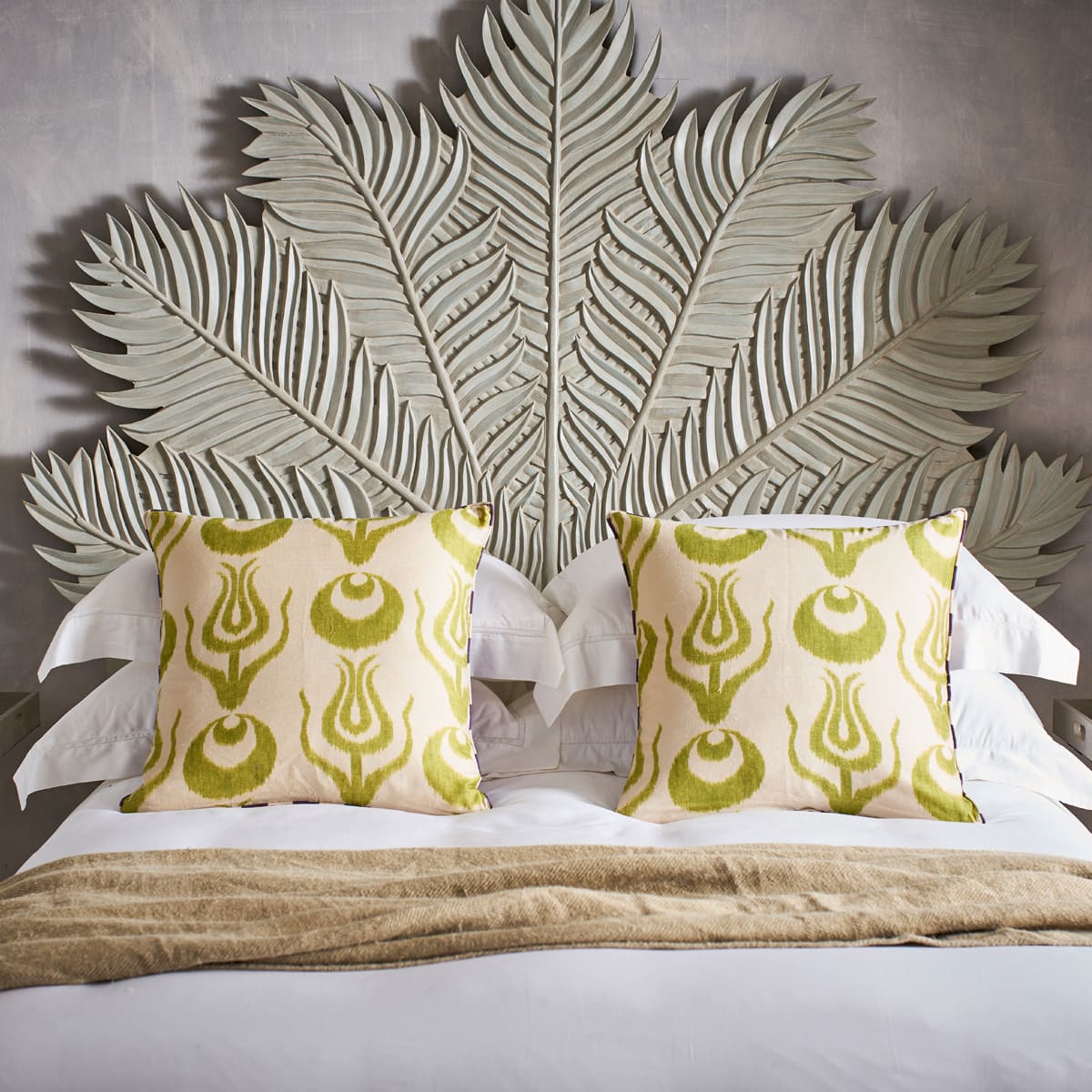 Scatter Cushion Reversible Turkish Ikat Inspired Design Lime Aubergine