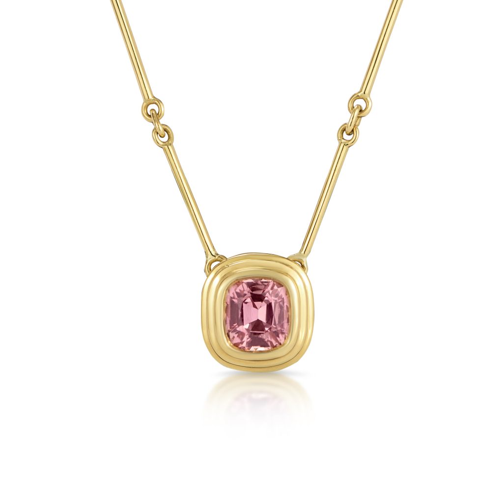 Minka Jewels Athena Bar Necklace Pink Tourmaline Yellow Gold