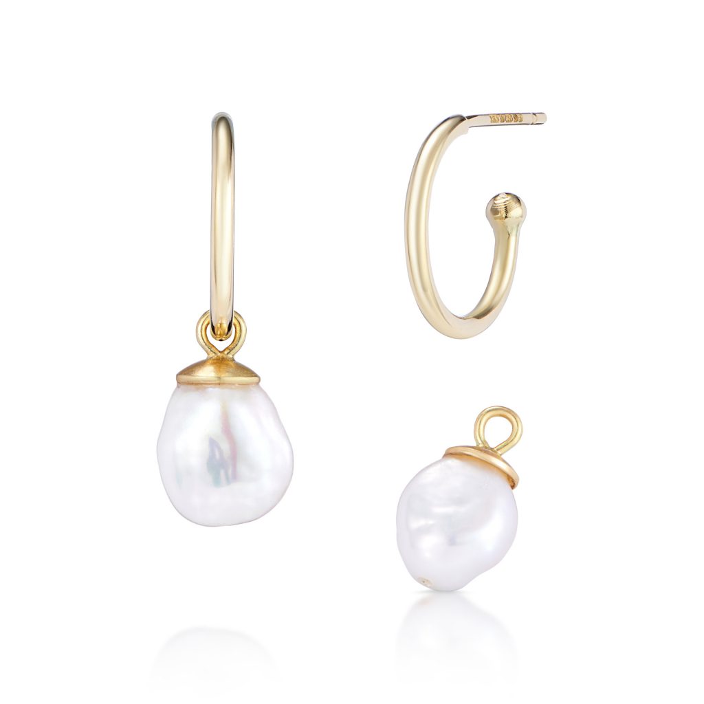 Minka Jewels Mermaid Earrings White Keshi Pearl 18k Yellow Gold Hoop Earrings