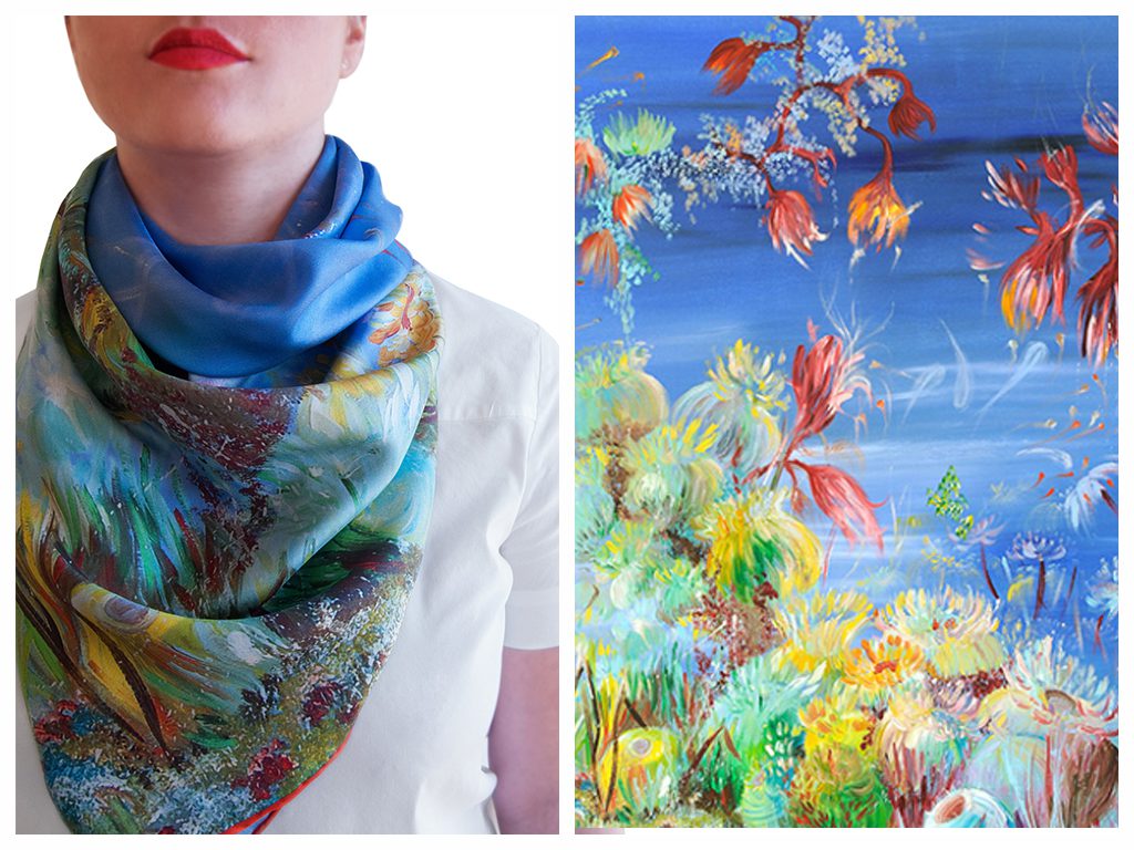 Ocean Flowers I Luxury Silk Twil Scarf Renata Kevi