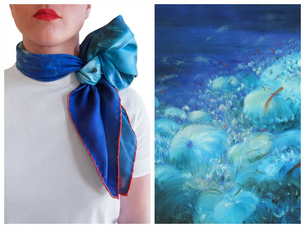 Ocean Flowers II Scarf Luxury Silk Twill Renata Kevi