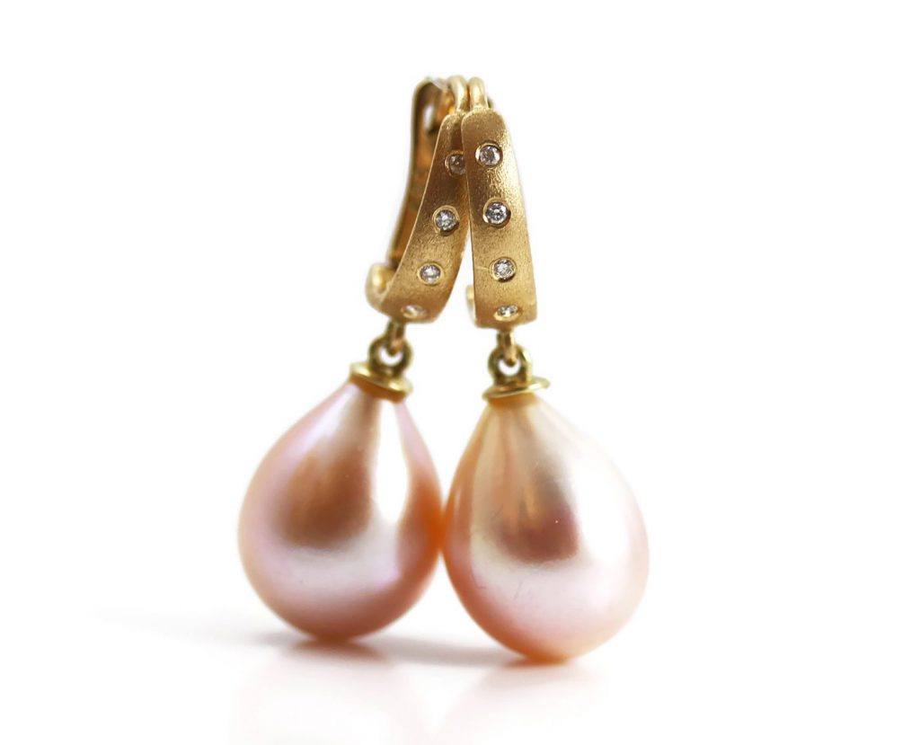 Pearl Drop and Diamond Earrings in 14k Gold Jill McCrystal