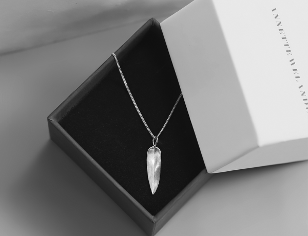 Annette Welander Jewellery Bamboo Collection White Gold Silver Bamboo Leaf Pendant