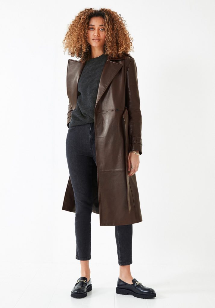 Hush Leather Trench Coat Chocolate Brown