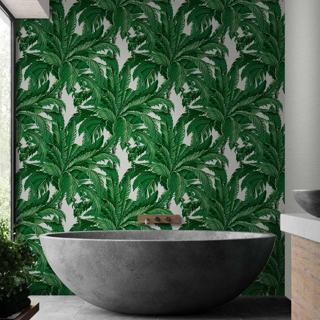 Daintree Palm Pearl Wallpaper Graham & Brown lush Green Tropical Botanical Jungle