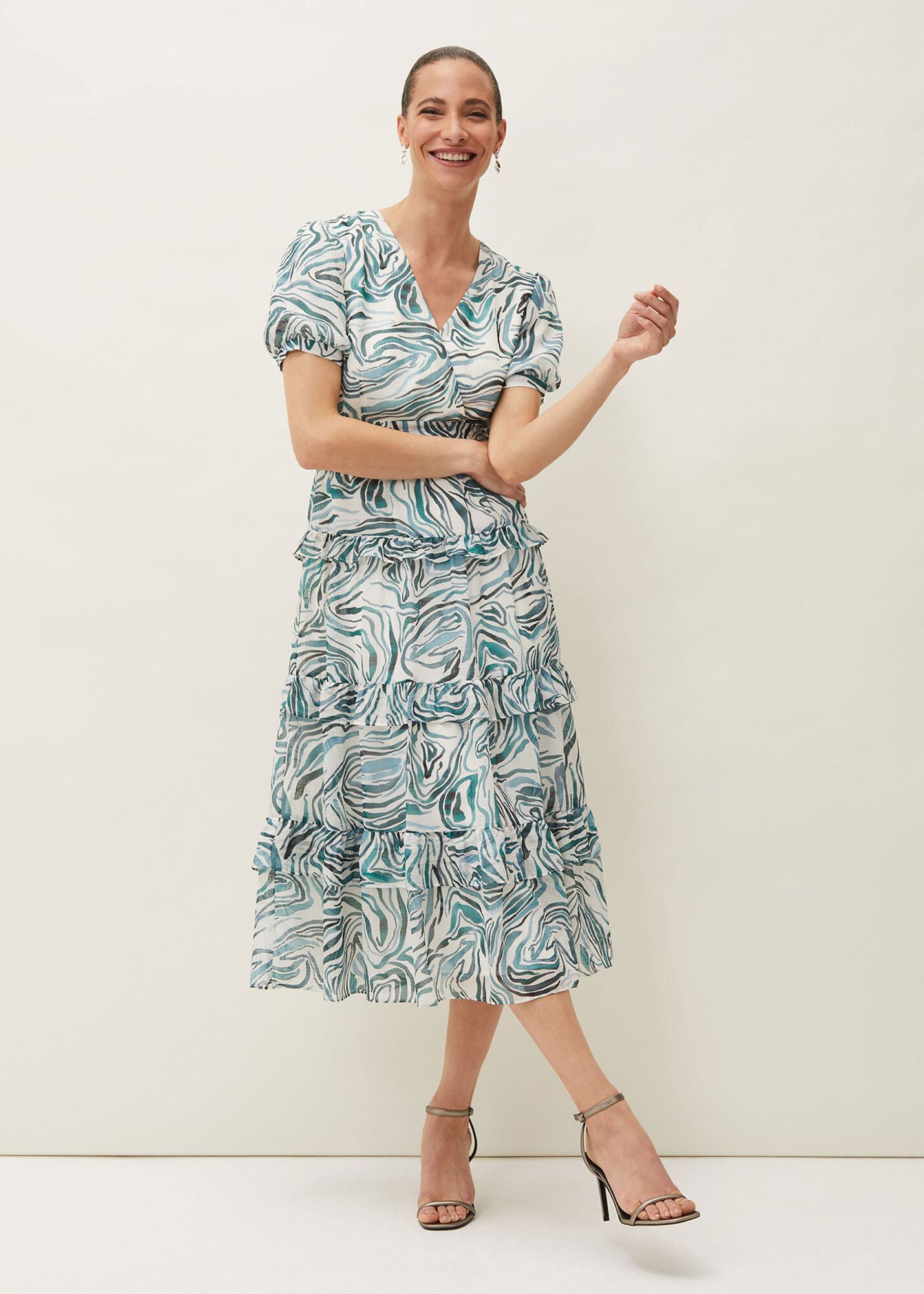 Iona swirls print dress summer phase eight puff sleeves aquamarine