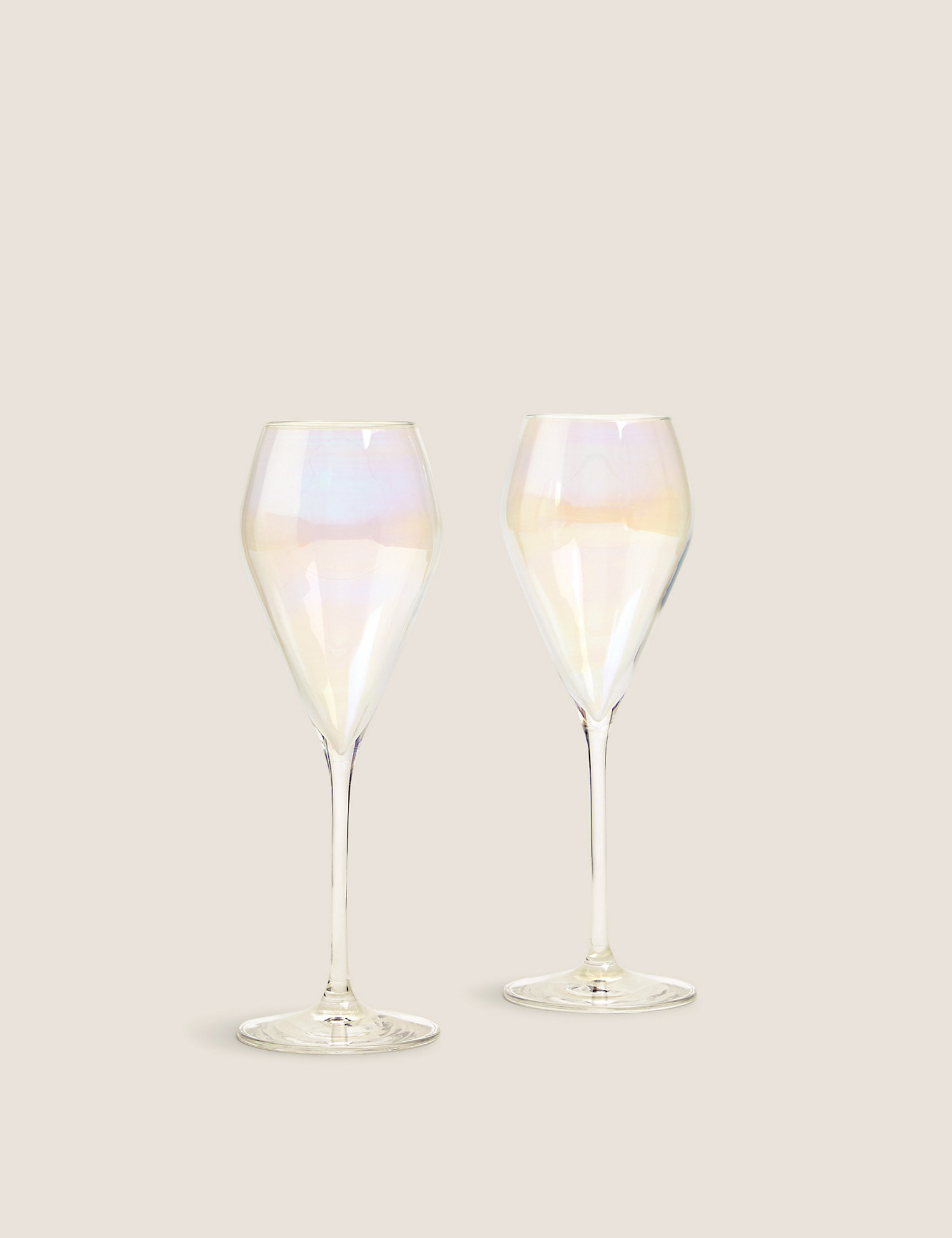 Set of 2 Lustre Prosecco Glasses Pearlescent Iridescent Glassware