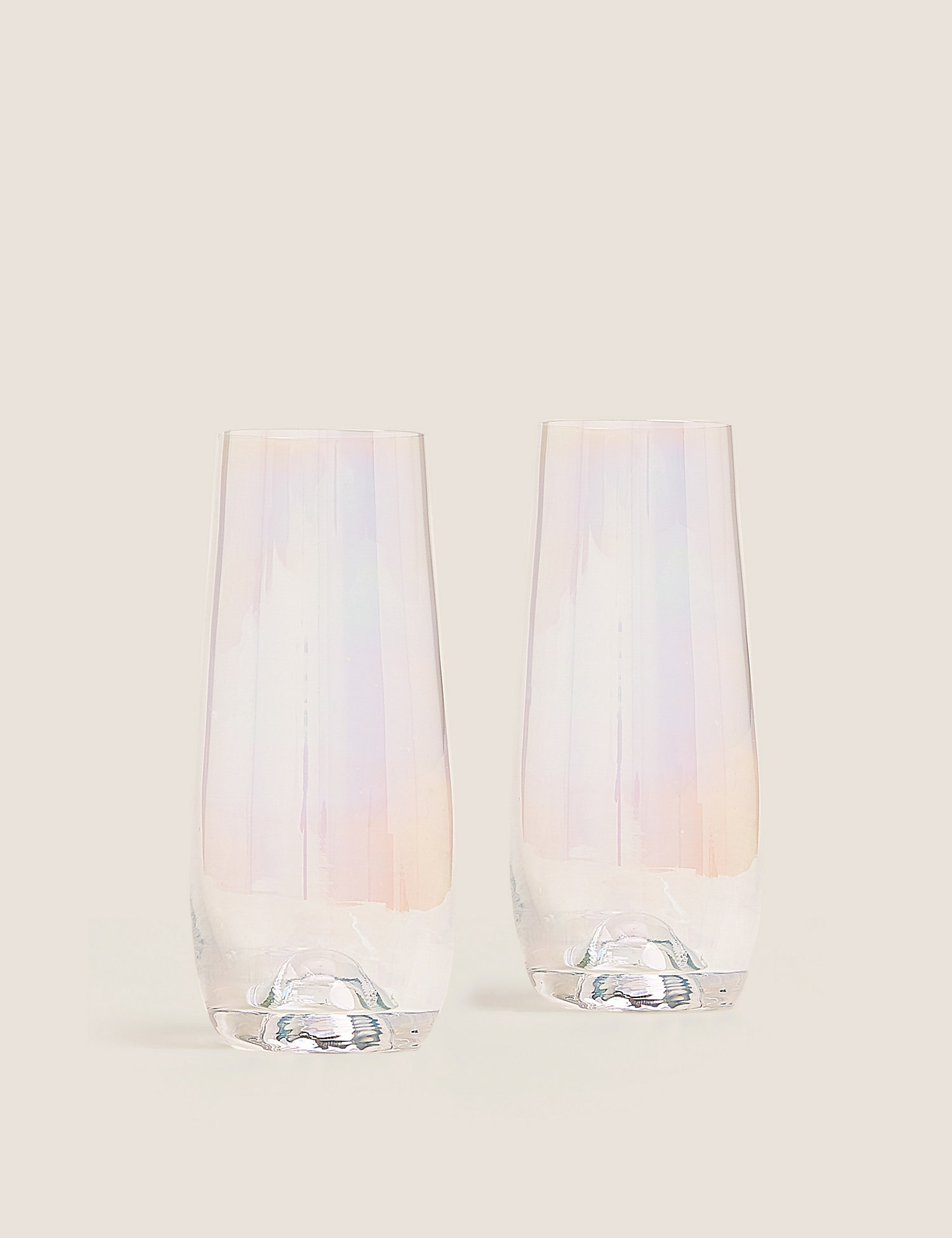 Set of 2 Lustre Stemless Prosecco Glasses Crystal Pearl Shimmering Glassware Gift