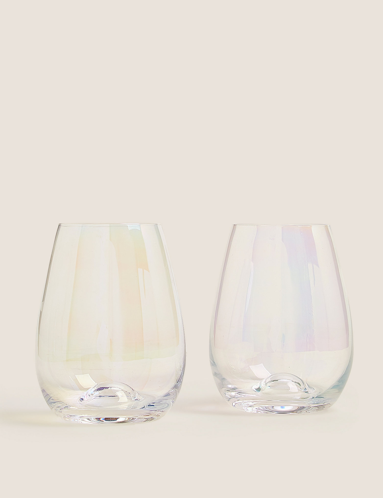 Set of 2 Lustre Stemless Wine Glasses Glassware Pearlescent Iridescent