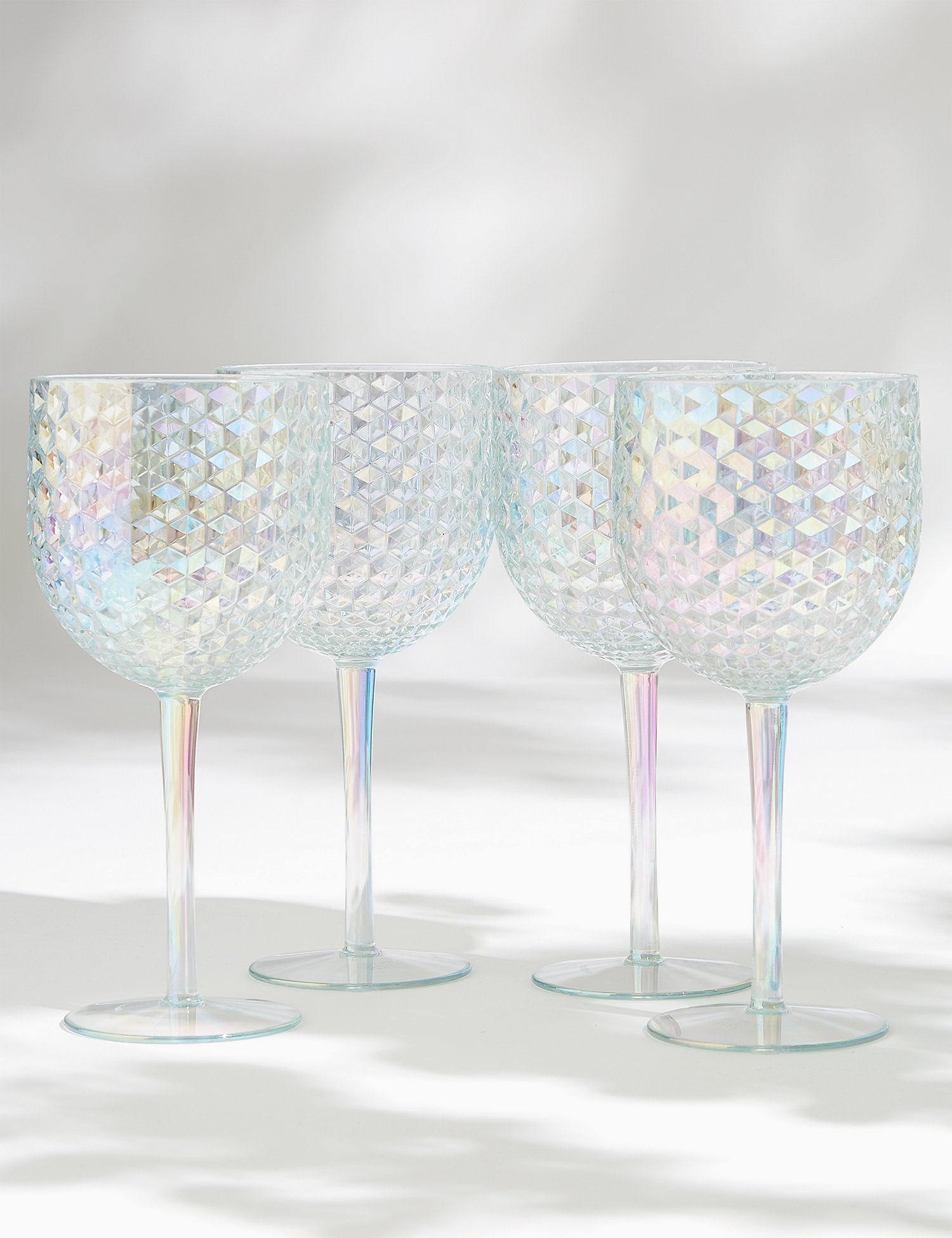 Set of 4 Lustre Picnic Wine Glasses Pearlescent Iridescent Lustrous Picnicware Glassware Plastic