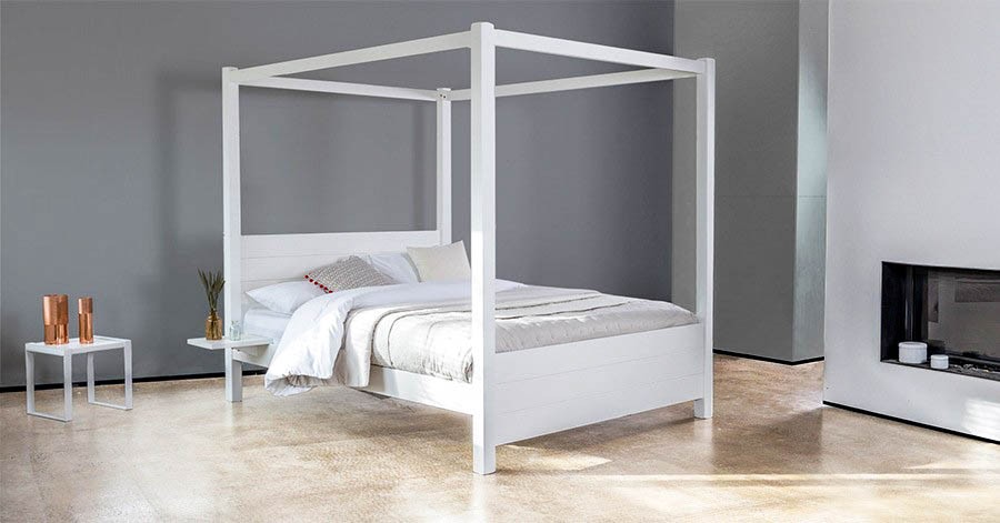 White Wooden Four Poster Bed