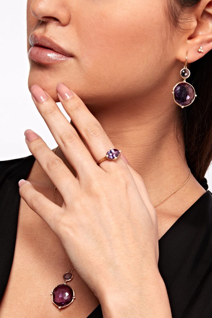 Purple Sapphire Earrings Ring and Necklace Set