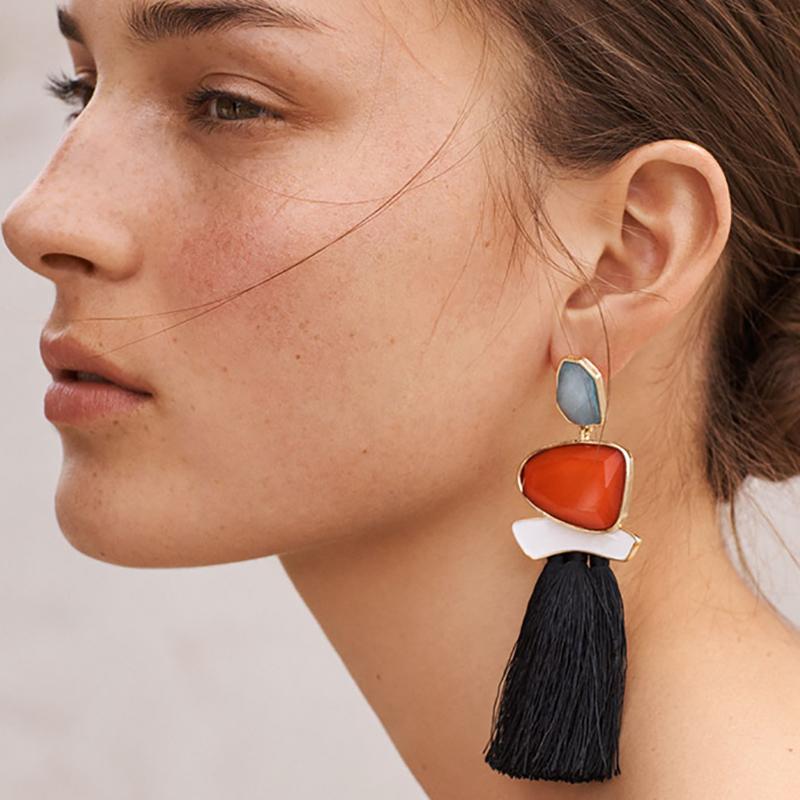 Colourful Gemstone and Tassel Earrings