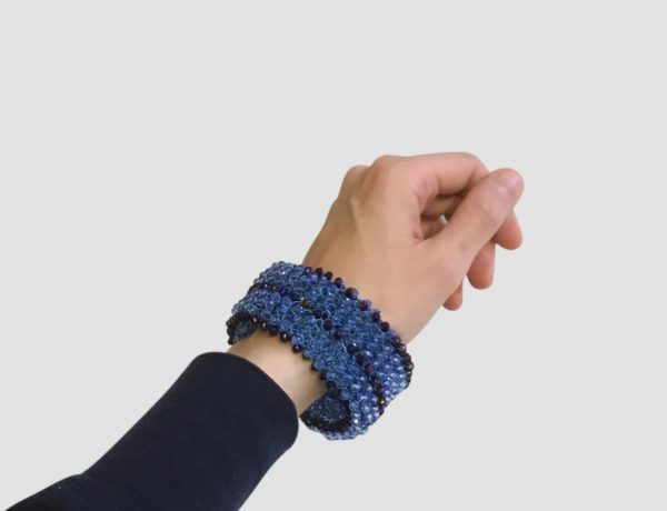 Crocheted Statement Cuff Bracelet Blue