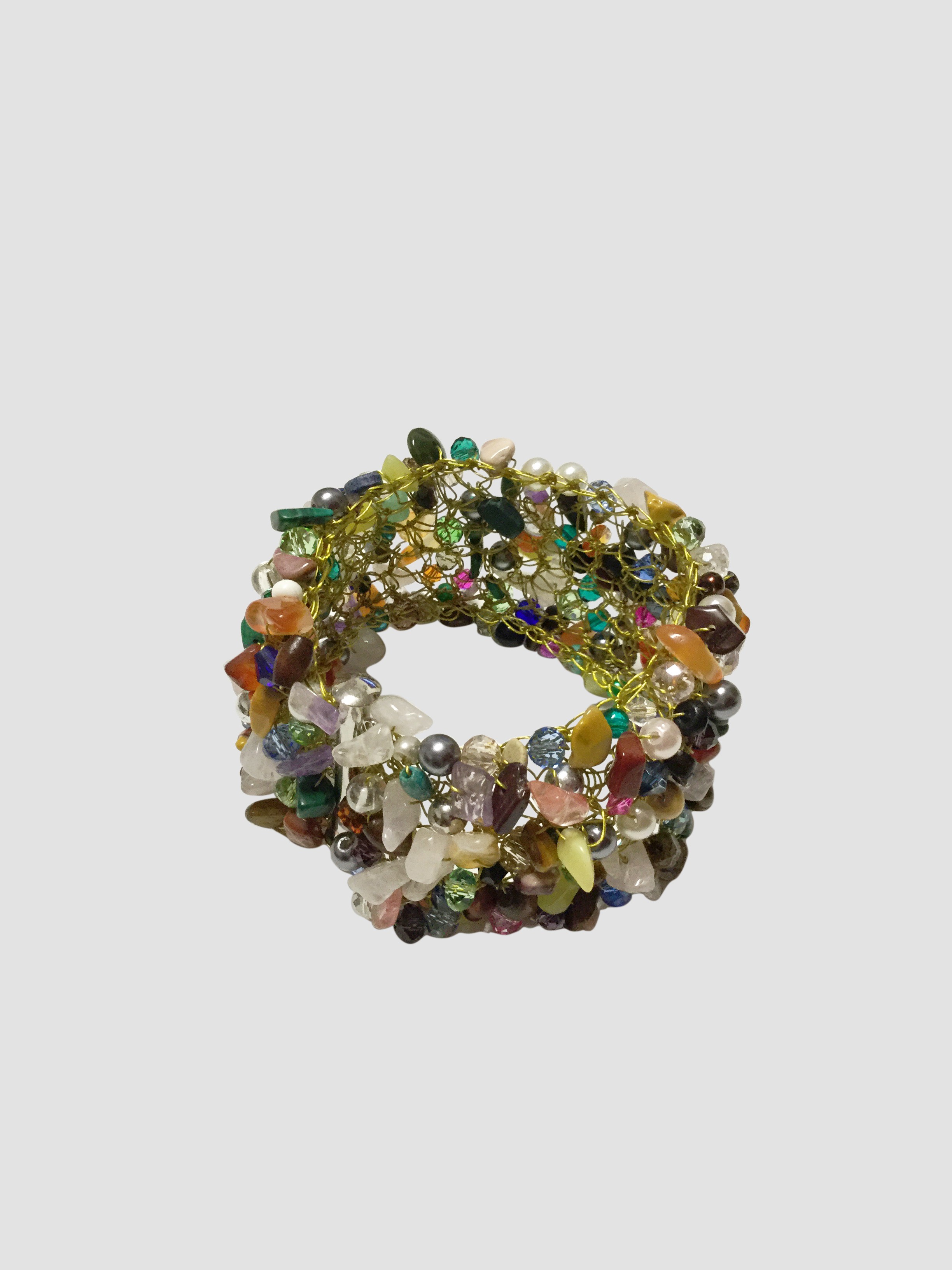 Crocheted Jewellery Crystal Stone Cuff Bracelet