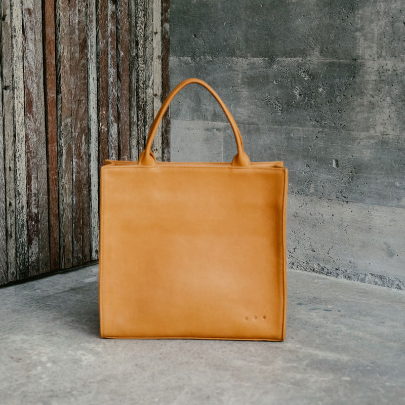Mini Tote Bag Executive Handbag Camel Brown Leather