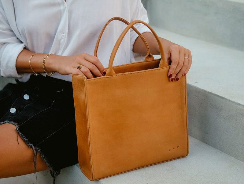 Luxury Leather Mini Tote Bag Camel