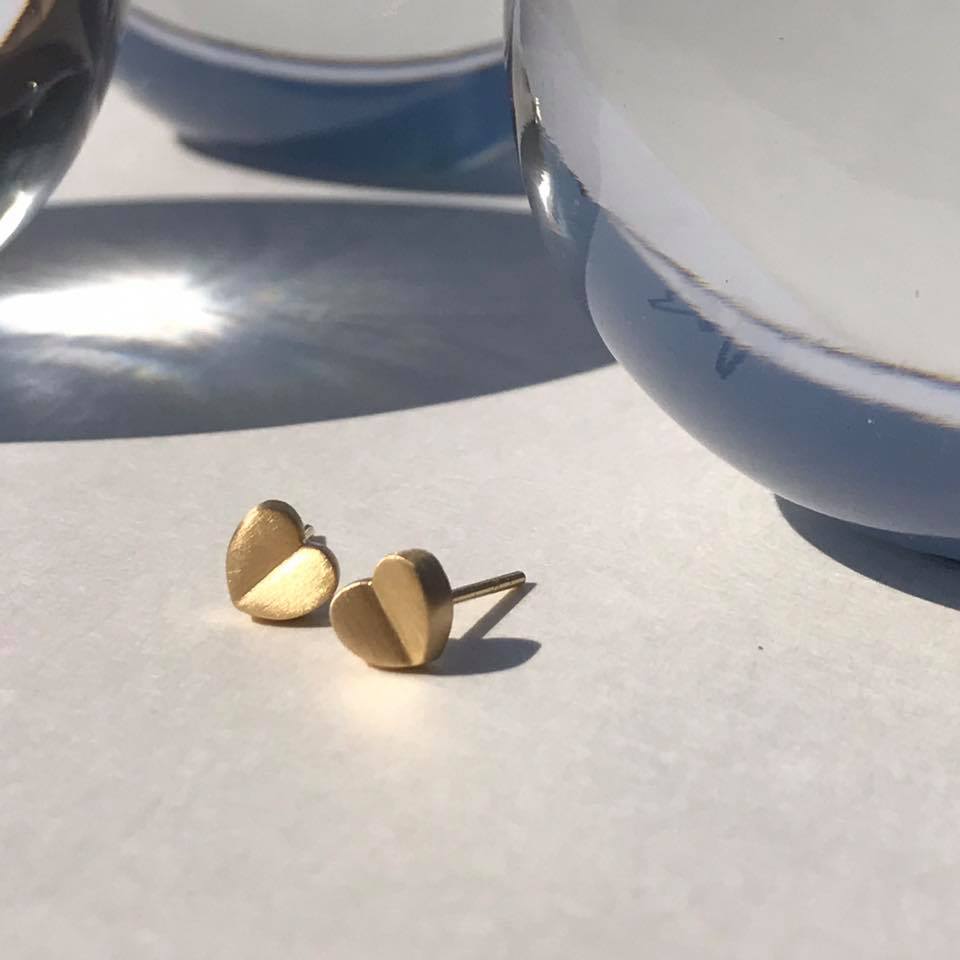 Folded Heart Stud Earrings Gold