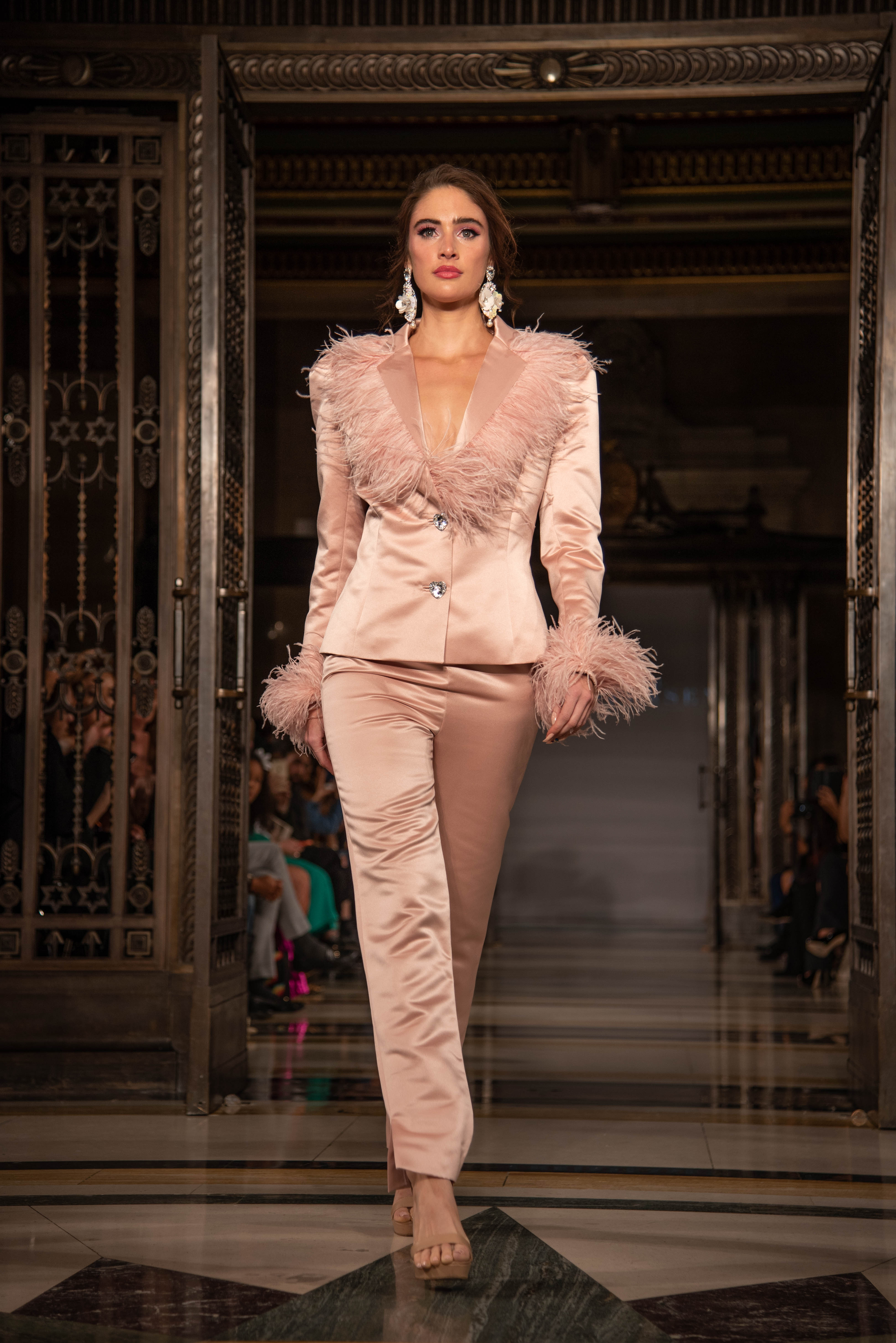 Designer Pink Silk Trouser Suit