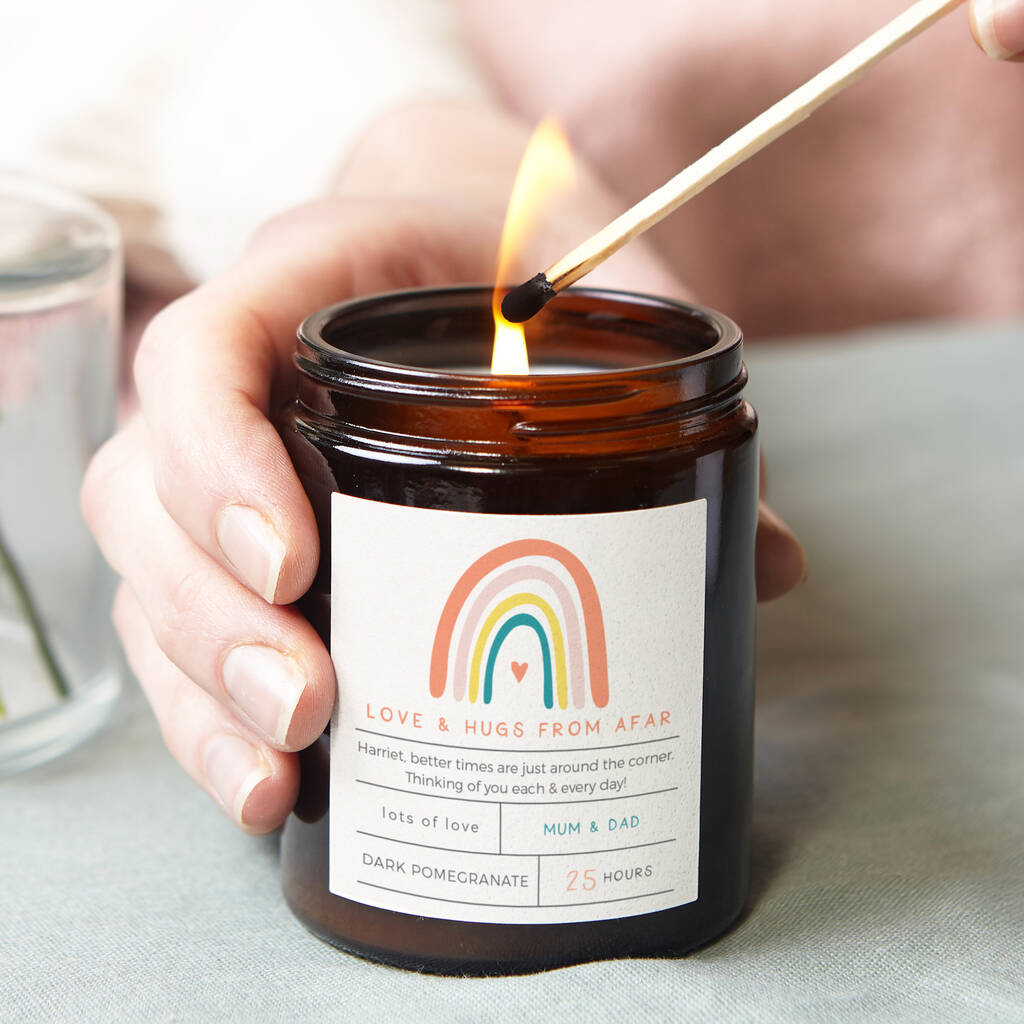 Rainbow Gift Personalised Candle Love From Afar 