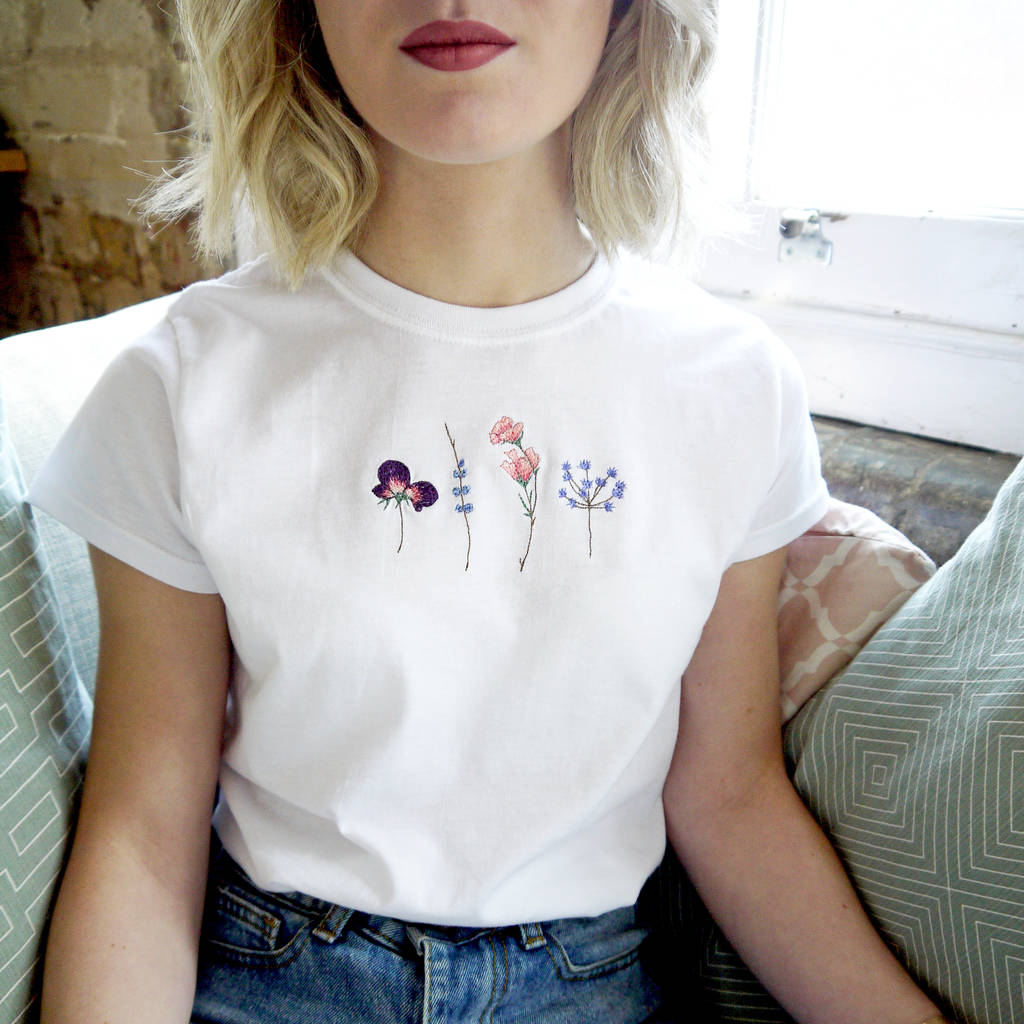 Embroidered Wild Flowers T Shirt 