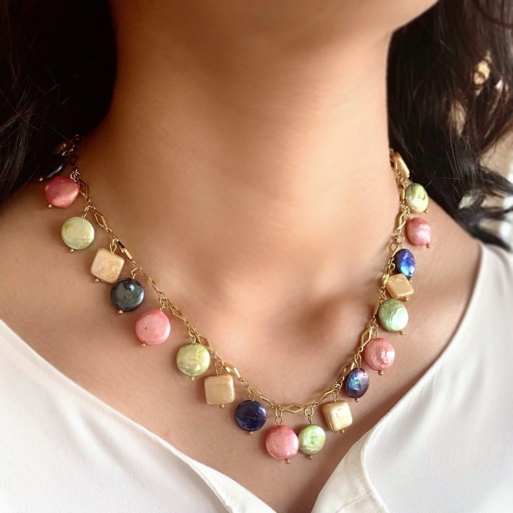 Gianna Multicolor Baroque Coin Pearl Necklace The Jewelry Palette