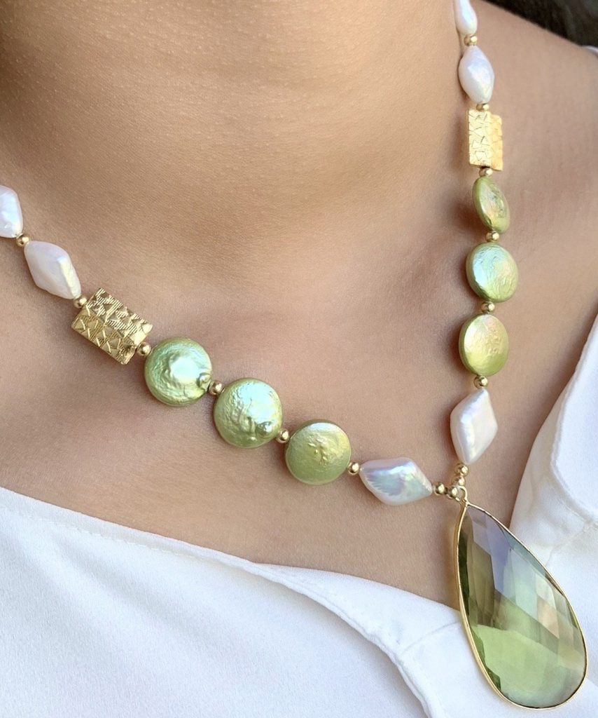 Green Amethyst and Pearl Necklace The Jewelry Palette