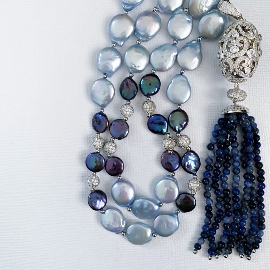Lorette Blue Baroque Coin Pearl with Luxe Silver Pendant Necklace