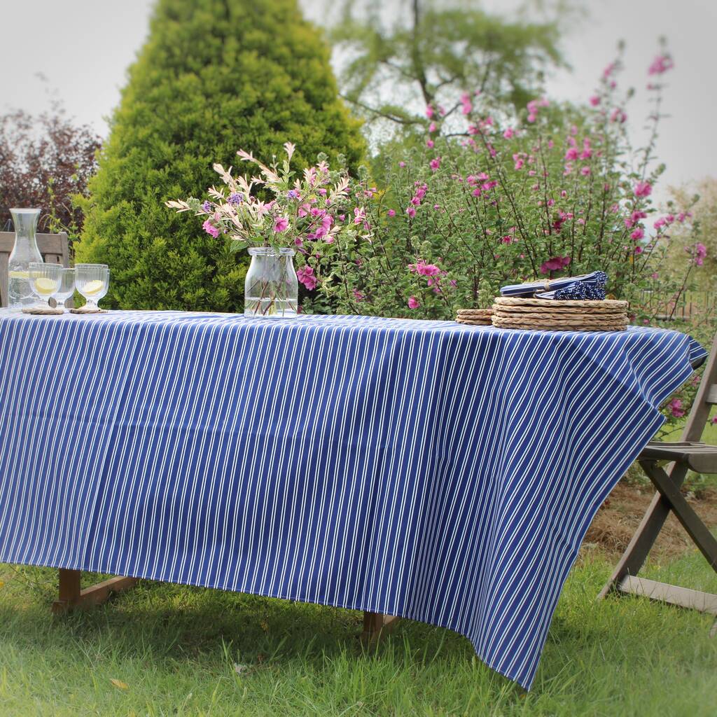 Blue Striped Cotton Tablecloth 