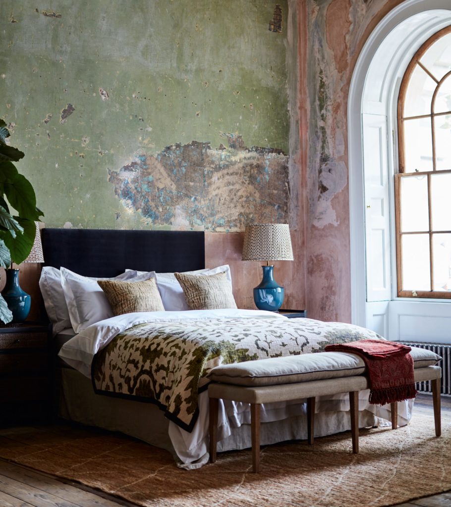 Oka Nesbitt Throw Moss Handmade Cotton Luxury Blanket Quilt Bedroom