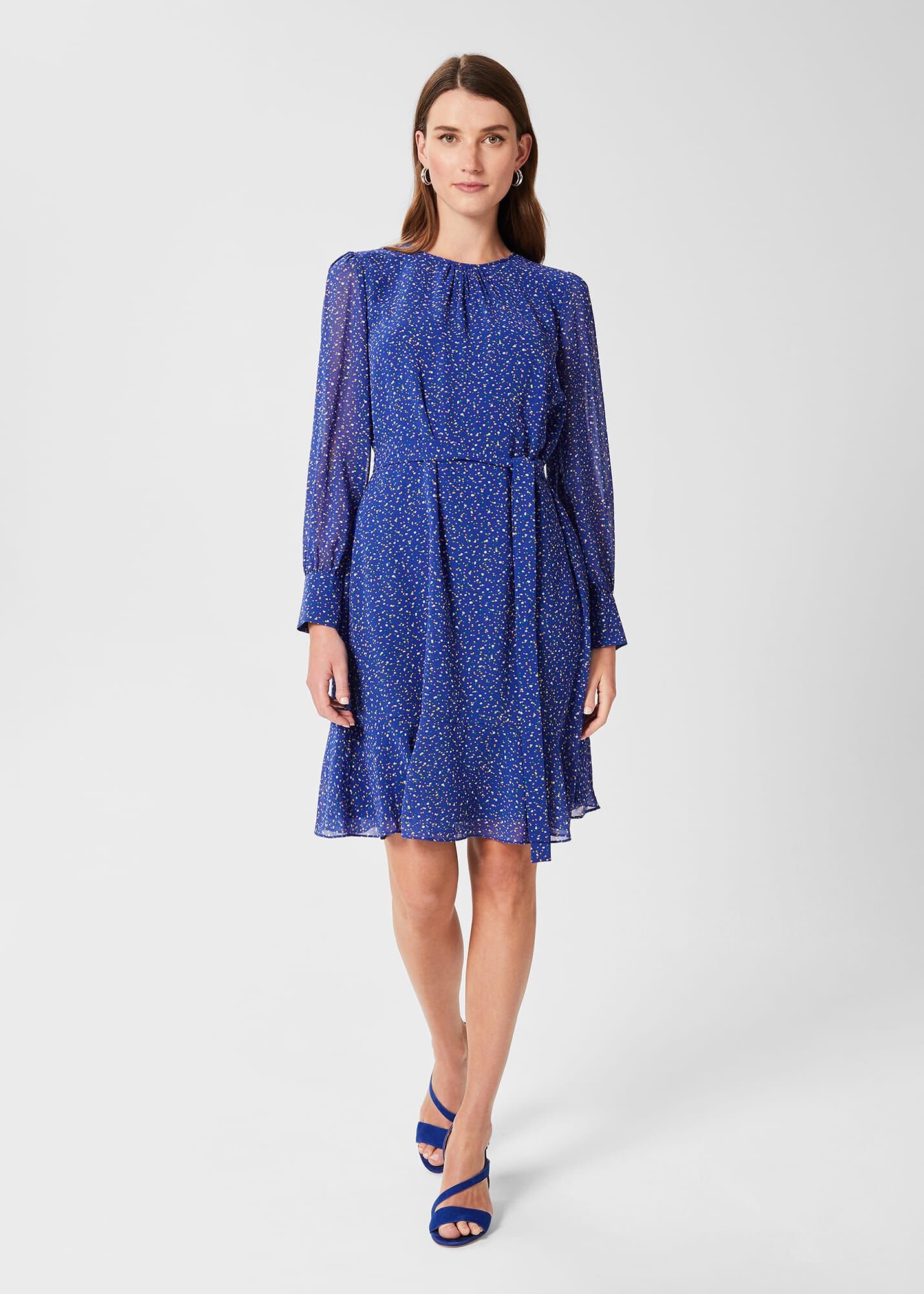 Hobbs London Frances Dress Cobalt Spot Print Recycled Material Luxury Occasionwear