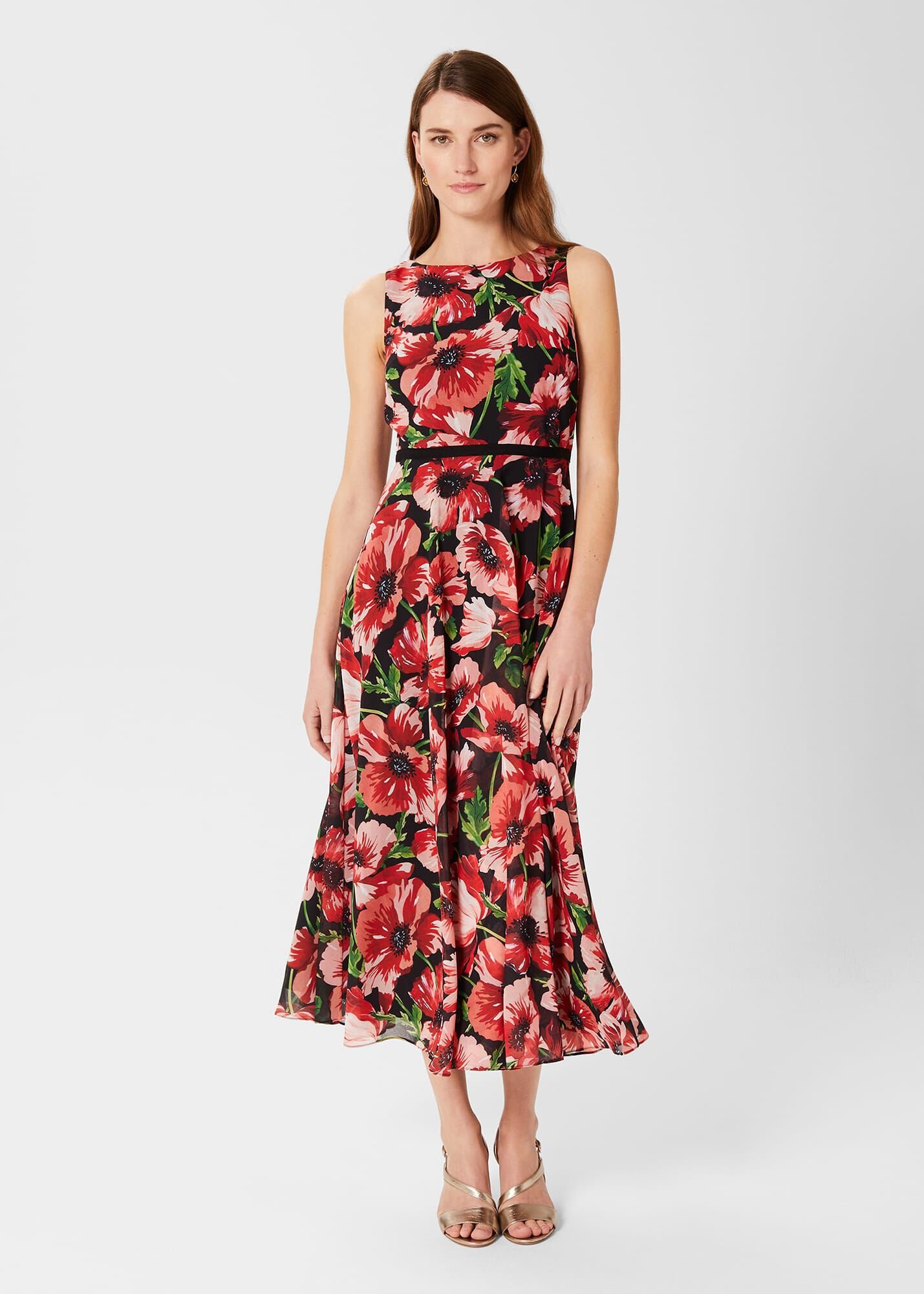 Hobbs London Carly Floral Print Midi Dress Red Multi Recycled Materials Occasionwear
