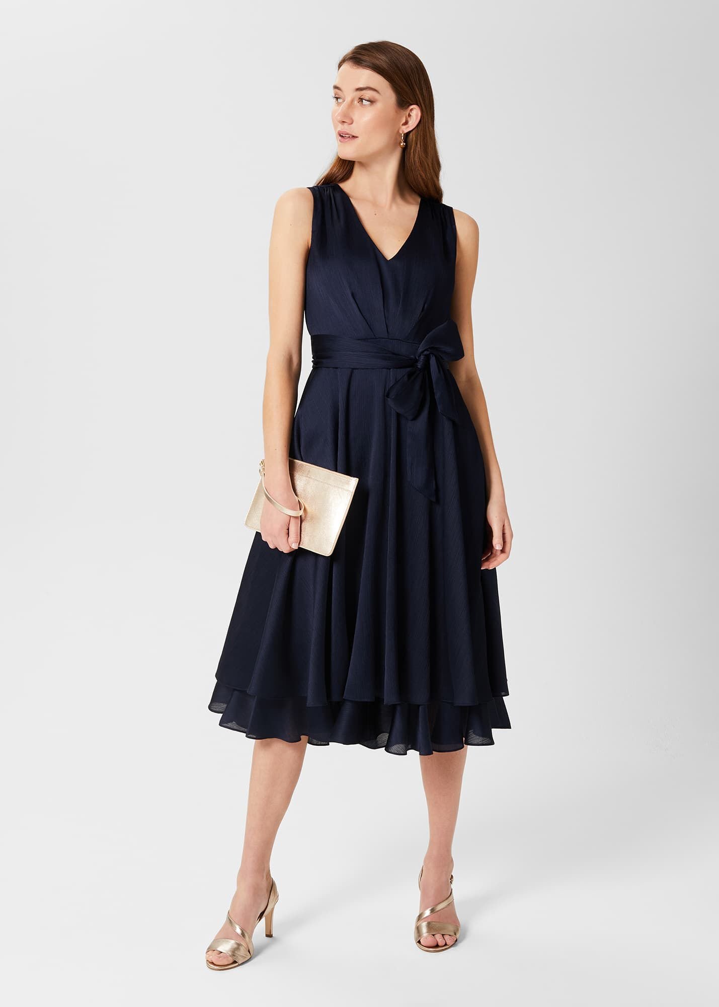 Hobbs London Viola Fit And Flare Dress Midnight Navy Tiered Skirt
