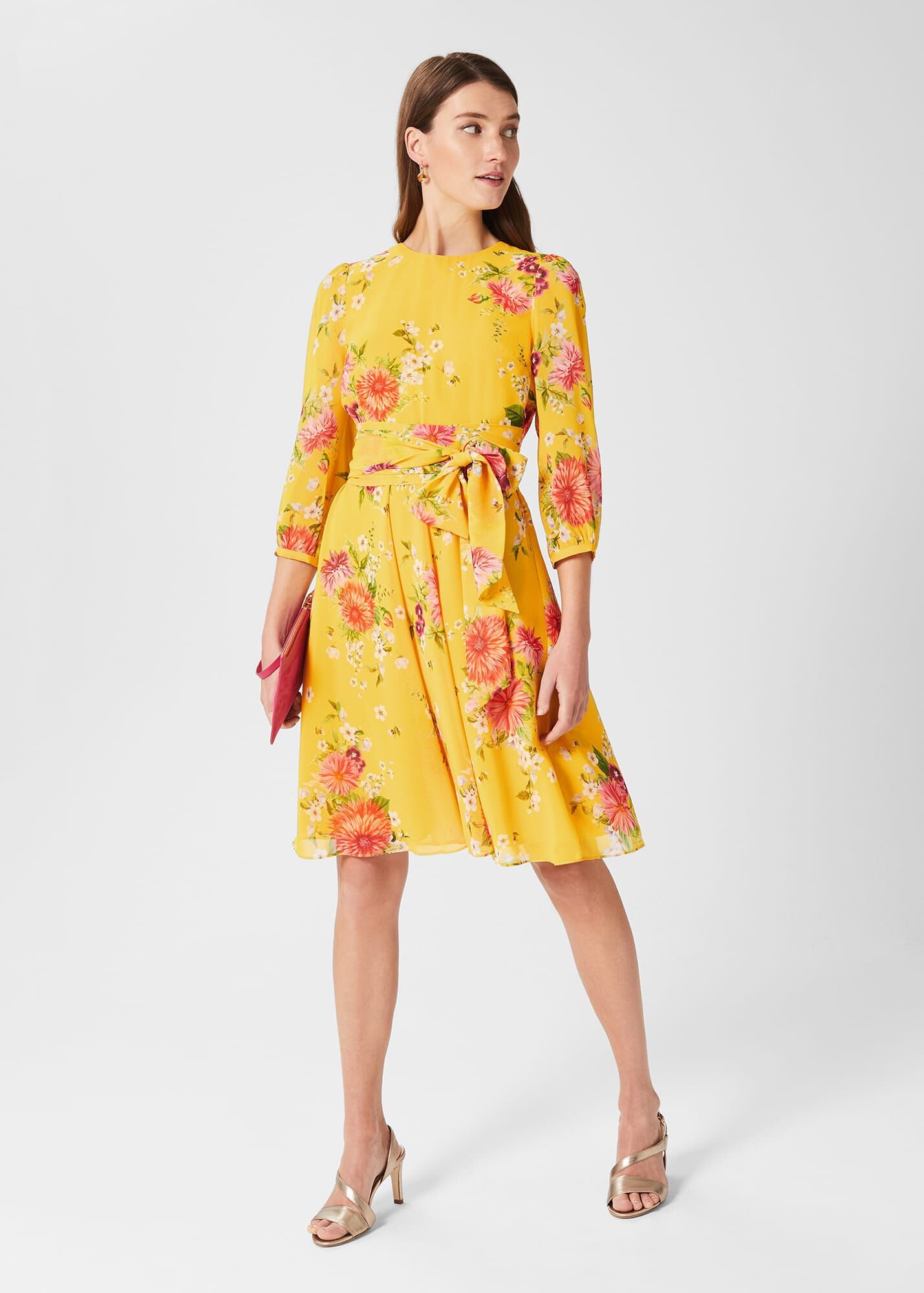 Jasmina Floral Print Fit And Flare Dress Yellow Occasionwear 