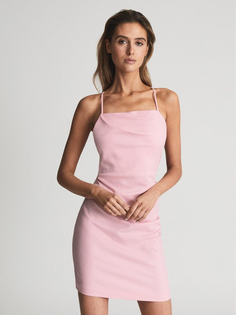Ariela Stretch Linen Bodycon Mini Dress Pink