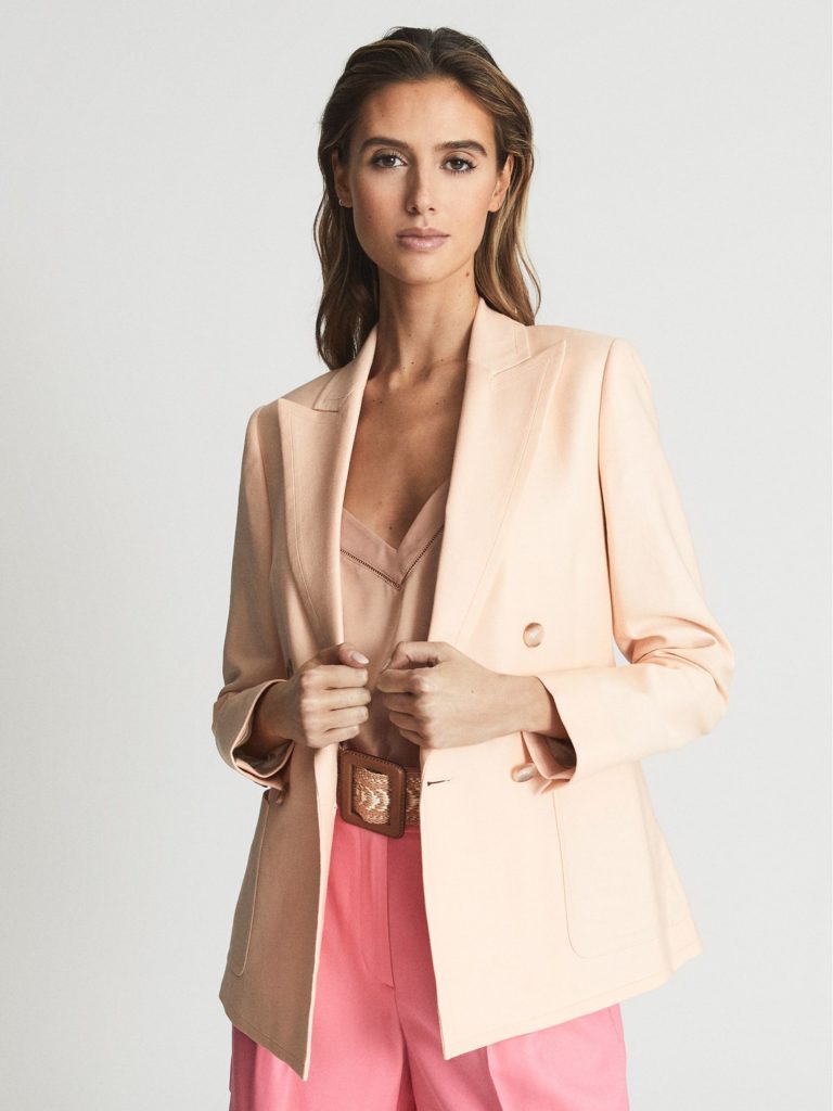 Gia Double Breasted Twill Blazer Apricot Womens Suit Jacket