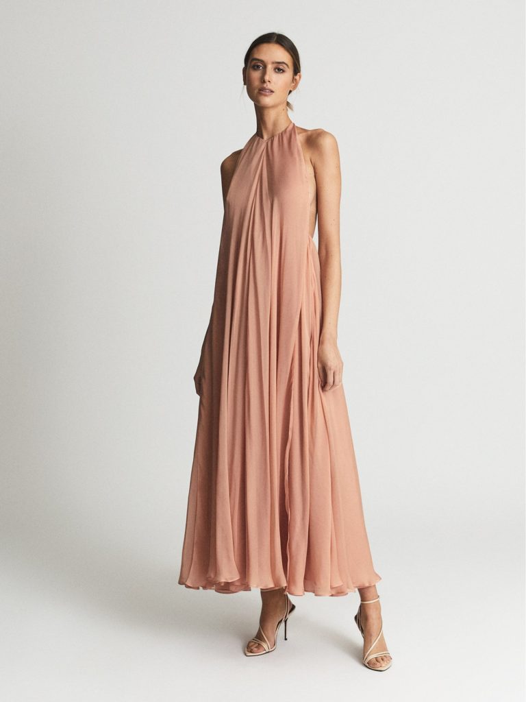 Jude Halter Neck Silk Maxi Dress Blush Pink Long Designer Reiss